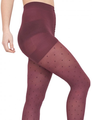 Le collant parfait - solide, gainant, compression jambes légères, motif plumetis couleur prune